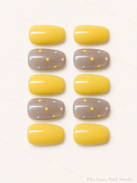 Raised Multicolor Dot Smooth Gel Press-On Nails handmade press-on nail set, product view