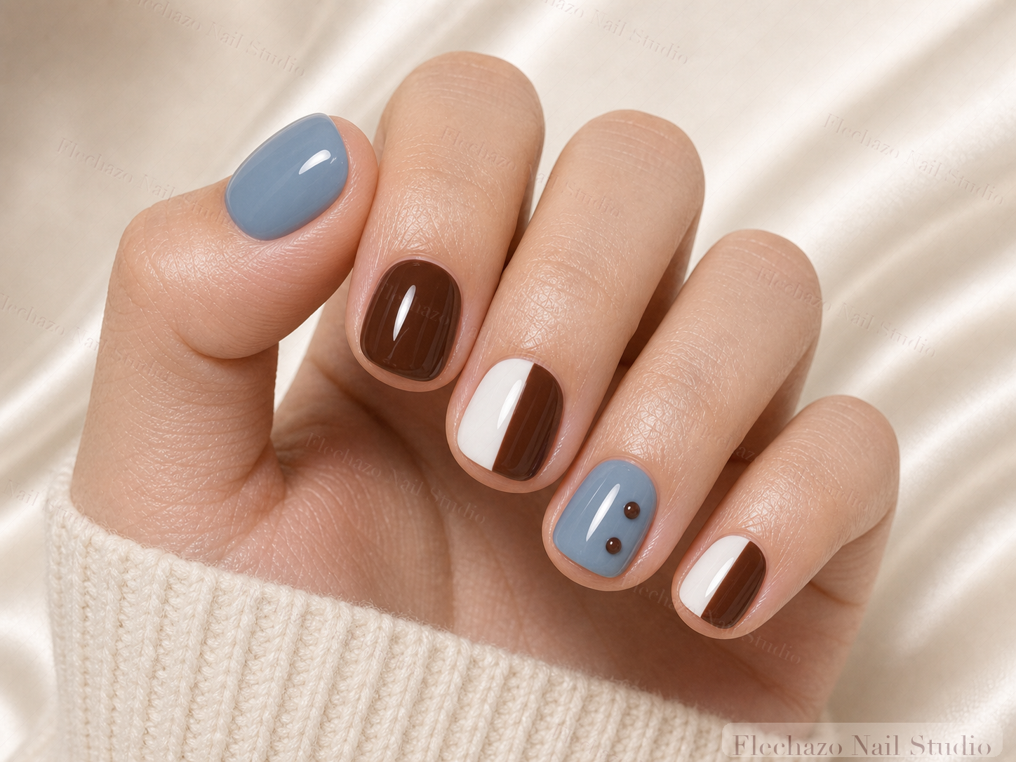 Clean Color Blocking Tiny Dot Press-On Nails worn on a model hand
