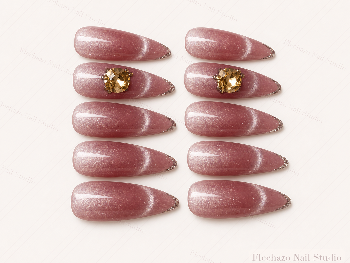 Burgundy Depth Fine Shimmer Glittered Press-On Nails handmade press-on nail set, product view