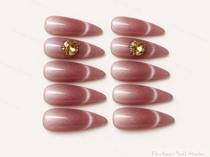 Burgundy Depth Fine Shimmer Glittered Press-On Nails handmade press-on nail set, product view