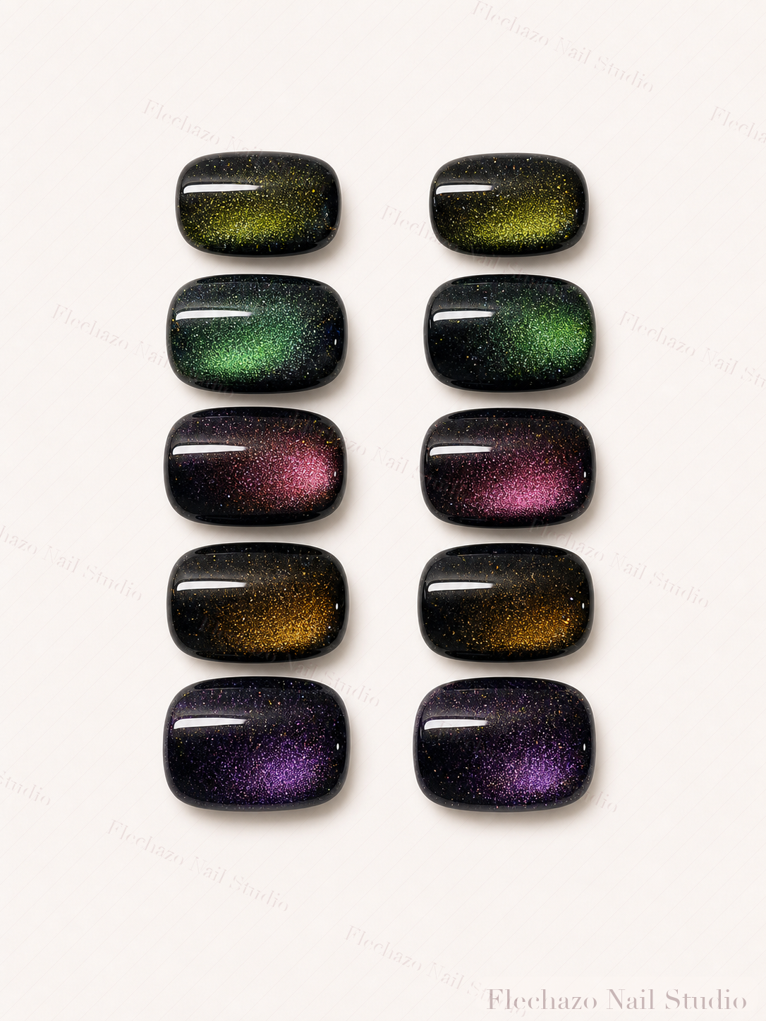 Shifting Green Gold Pink Purple Press-On Nails handmade press-on nail set, product view