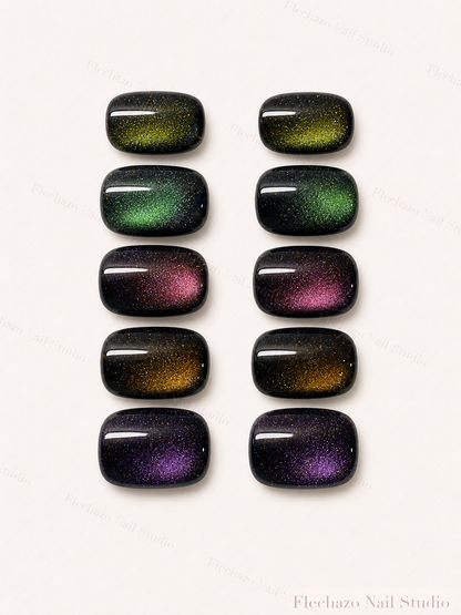 Shifting Green Gold Pink Purple Press-On Nails handmade press-on nail set, product view