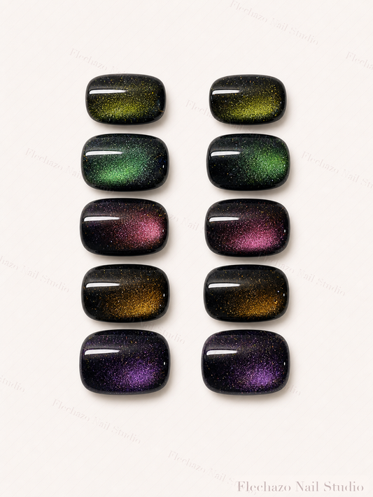 Shifting Green Gold Pink Purple Press-On Nails handmade press-on nail set, product view