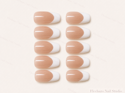 Translucent Nude Crisp Diagonal White Press-On Nails handmade press-on nail set, product view