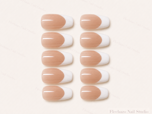 Translucent Nude Crisp Diagonal White Press-On Nails handmade press-on nail set, product view