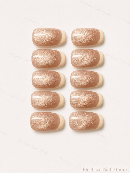 Warm Nude Brown Soft Cream Press-On Nails handmade press-on nail set, product view