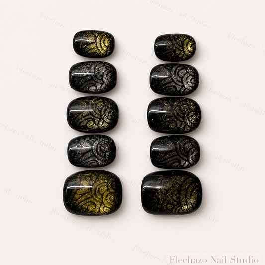 Metallic Gold Olive Shimmer Raised Press-On Nails handmade press-on nail set, product view
