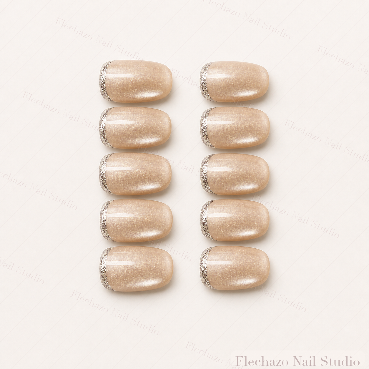 Soft Satin Sheen Delicate Silver Press-On Nails handmade press-on nail set, product view