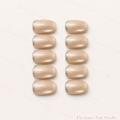 Soft Satin Sheen Delicate Silver Press-On Nails handmade press-on nail set, product view