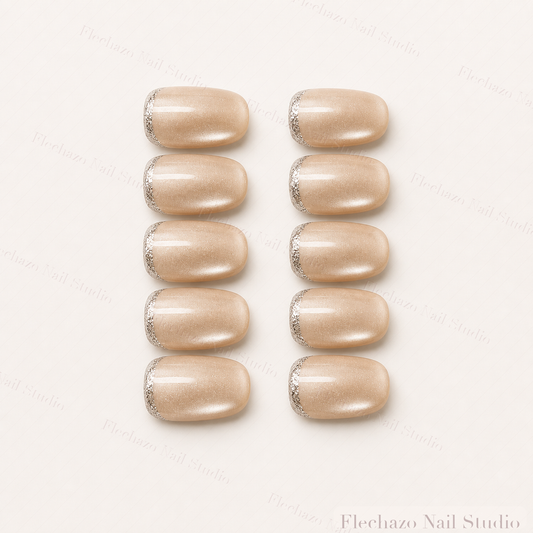 Soft Satin Sheen Delicate Silver Press-On Nails handmade press-on nail set, product view