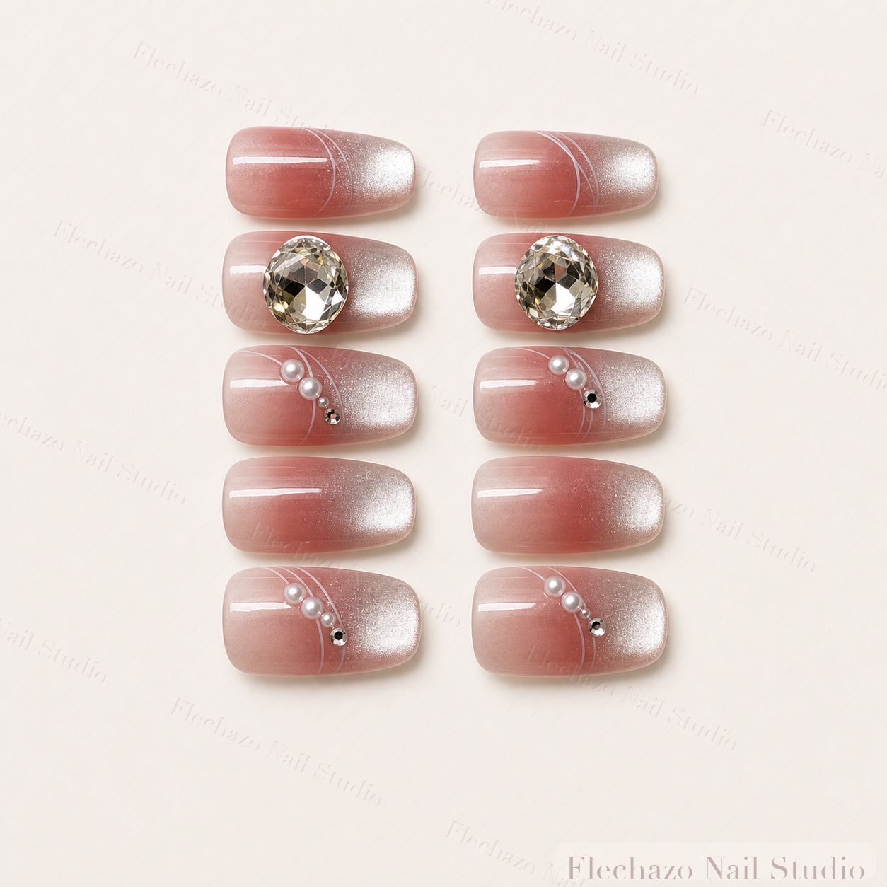 Silver Magnetic Shimmer Gradients Crystal Press-On Nails handmade press-on nail set, product view