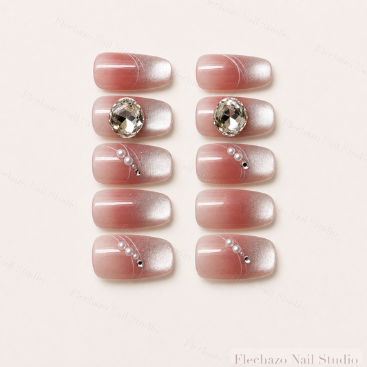 Silver Magnetic Shimmer Gradients Crystal Press-On Nails handmade press-on nail set, product view