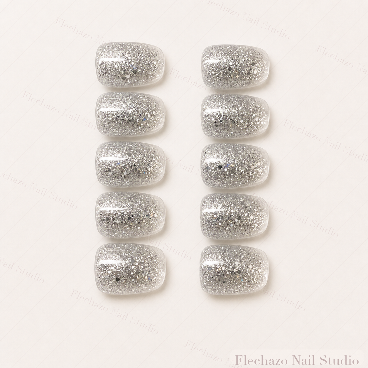 Dense Foil Texture Clear Silver Press-On Nails handmade press-on nail set, product view