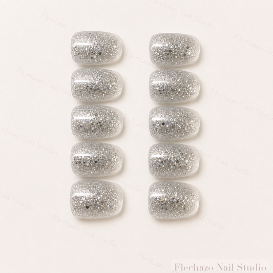 Dense Foil Texture Clear Silver Press-On Nails handmade press-on nail set, product view