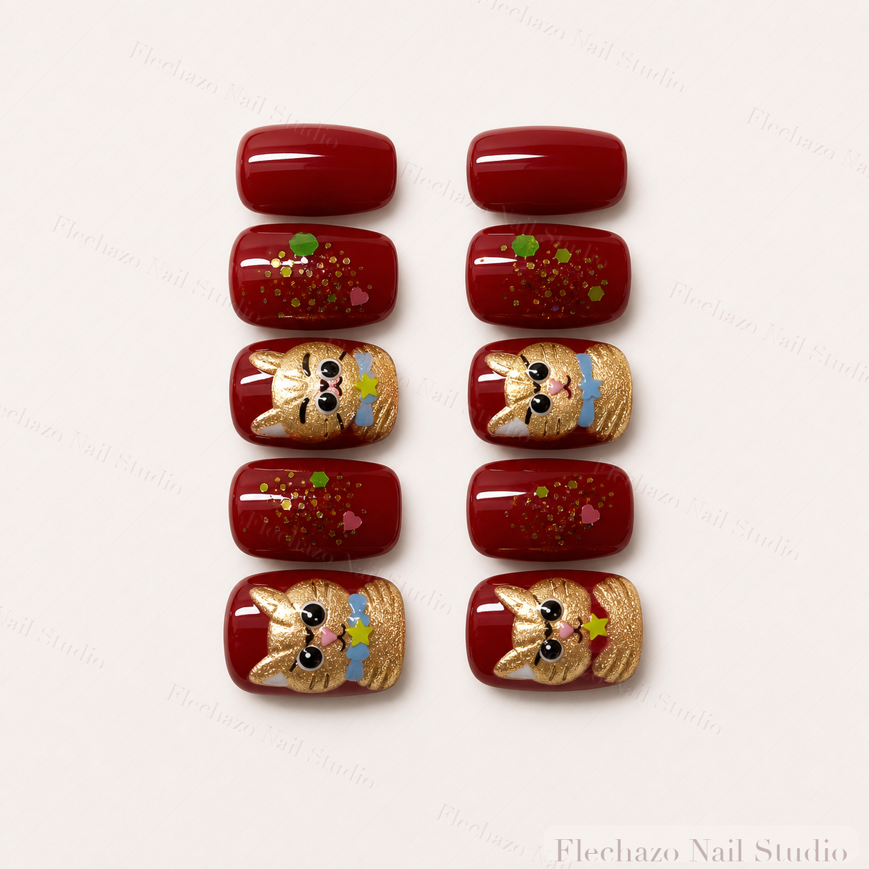 Gold Glitter Raised Decorative Character Press-On Nails handmade press-on nail set, product view