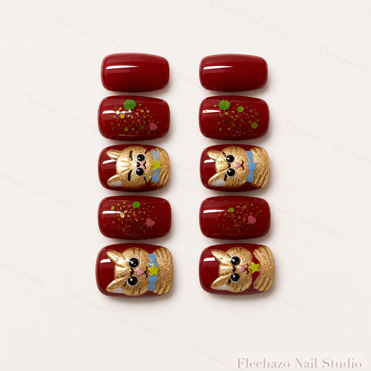 Gold Glitter Raised Decorative Character Press-On Nails handmade press-on nail set, product view