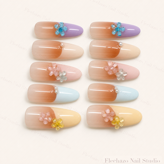 Warm Nude Caramel Gradients Soft Press-On Nails handmade press-on nail set, product view