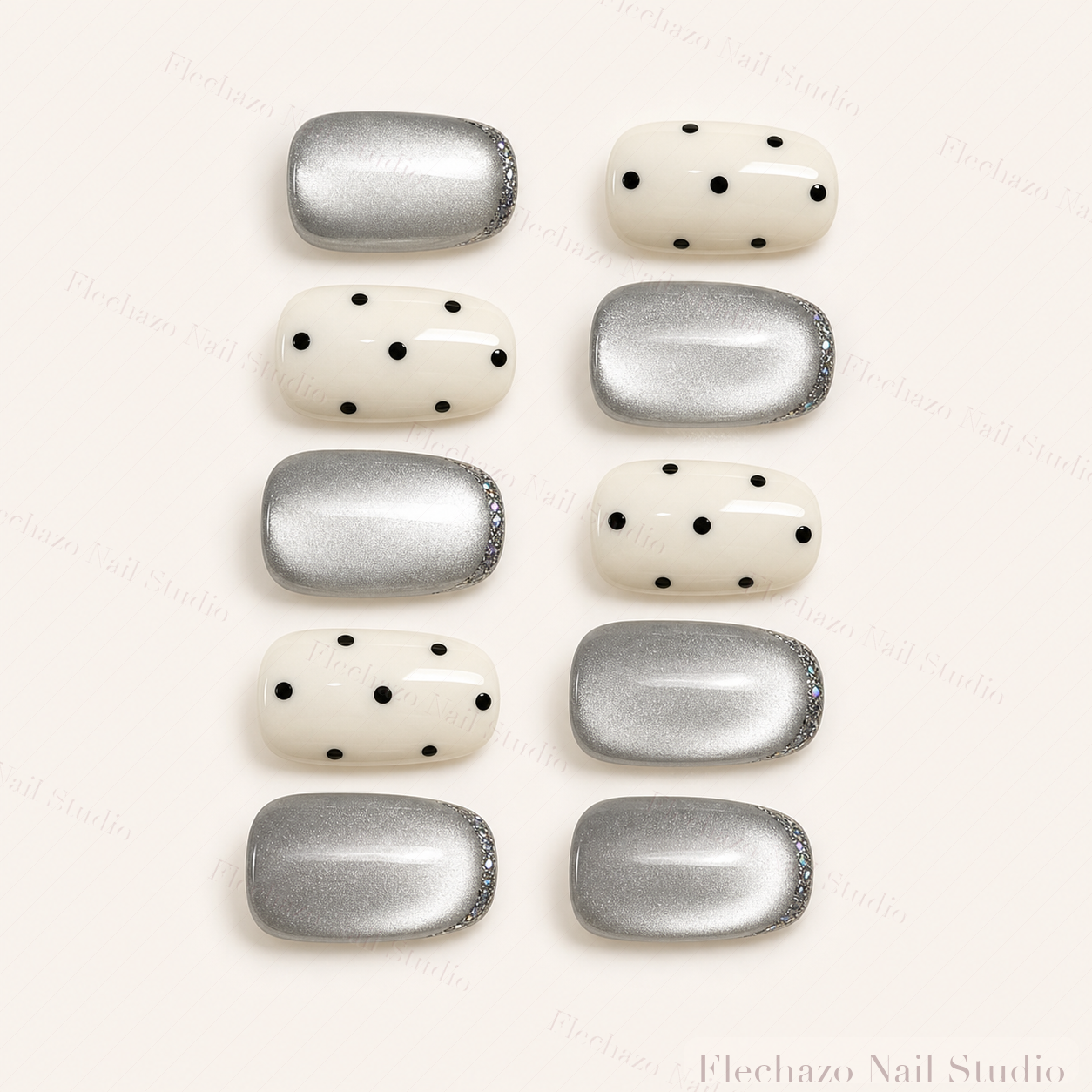 Creamy Ivory Polka Dot Press-On Nails handmade press-on nail set, product view