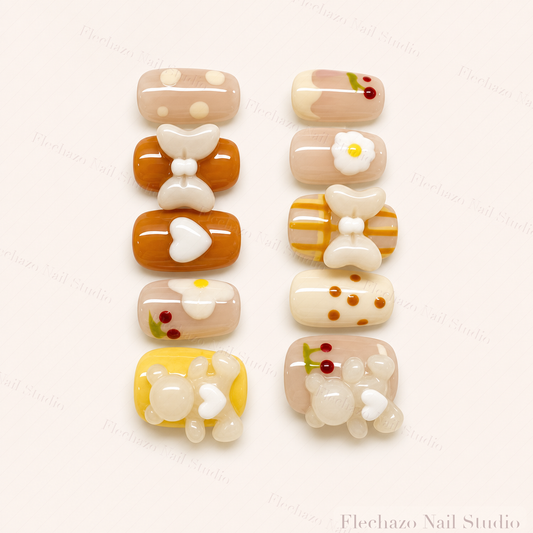 Caramel Cream Soft Yellow Raised Press-On Nails handmade press-on nail set, product view
