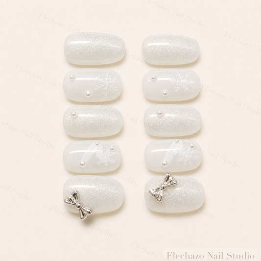 Subtle Shimmer Delicate Snowflake Pearl Press-On Nails handmade press-on nail set, product view